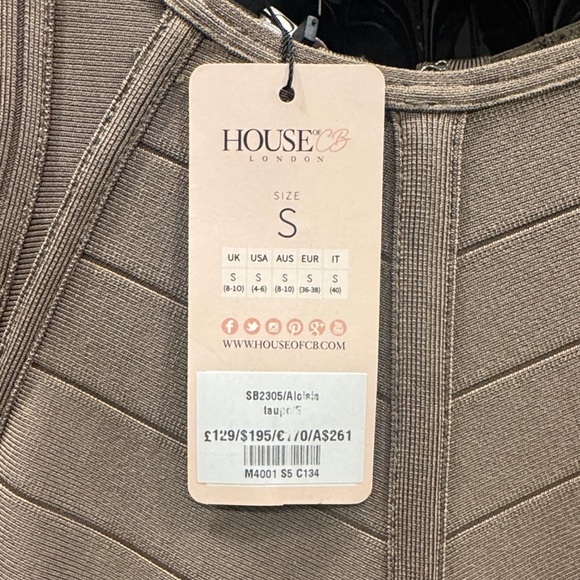 House of CB Structured Taupe Long Sleeve Dress - Picture 3 of 4